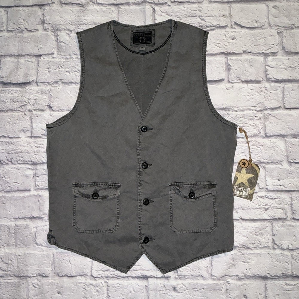 Converse One‎ Star Vest Medium Gray Women Button Up Sleeveless Jacket NWT